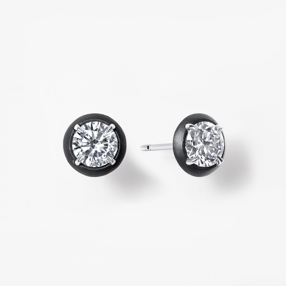 Round Diamond Titanium Stud Earrings