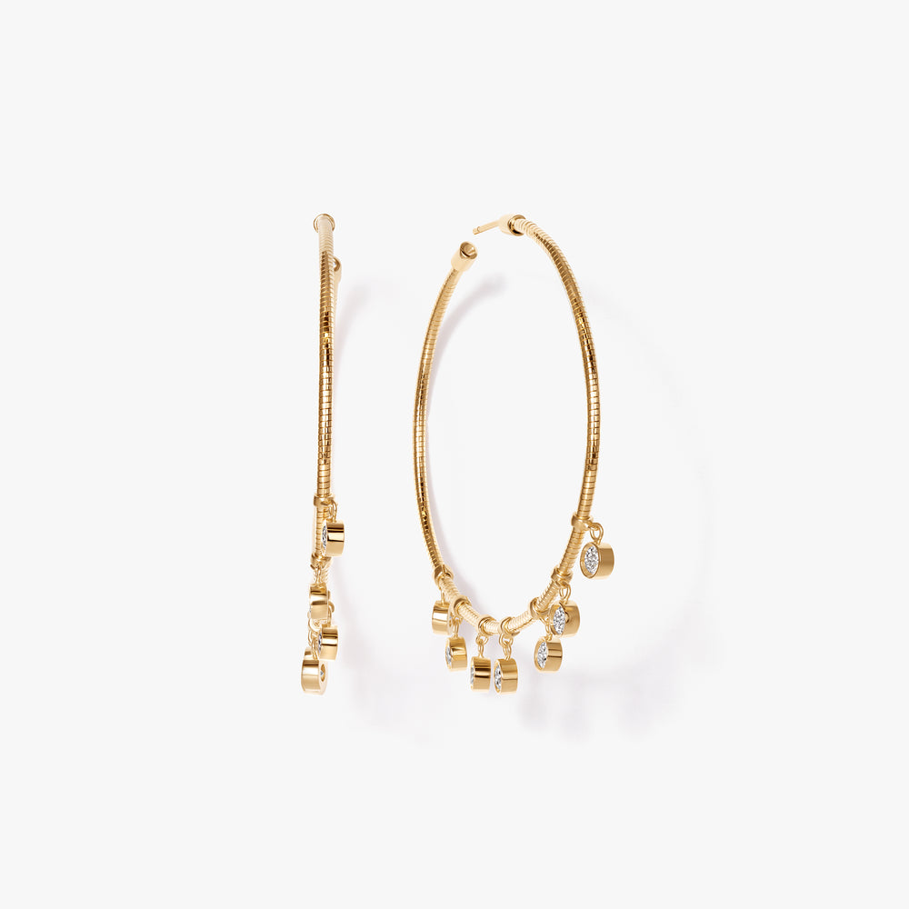 Round Diamond Bezel Dangle Hoop Earrings