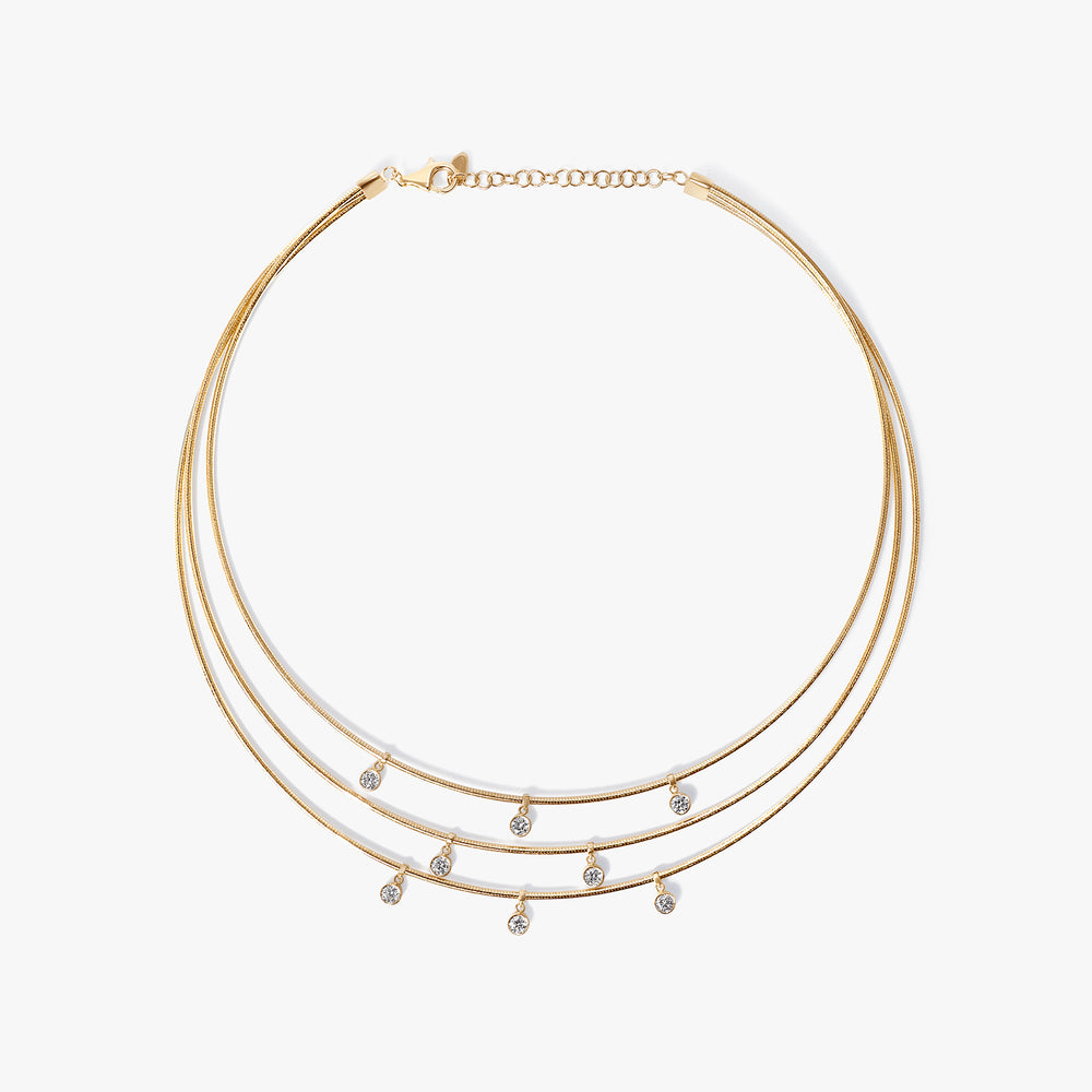 Round Diamond Triple Row Dangle Necklace