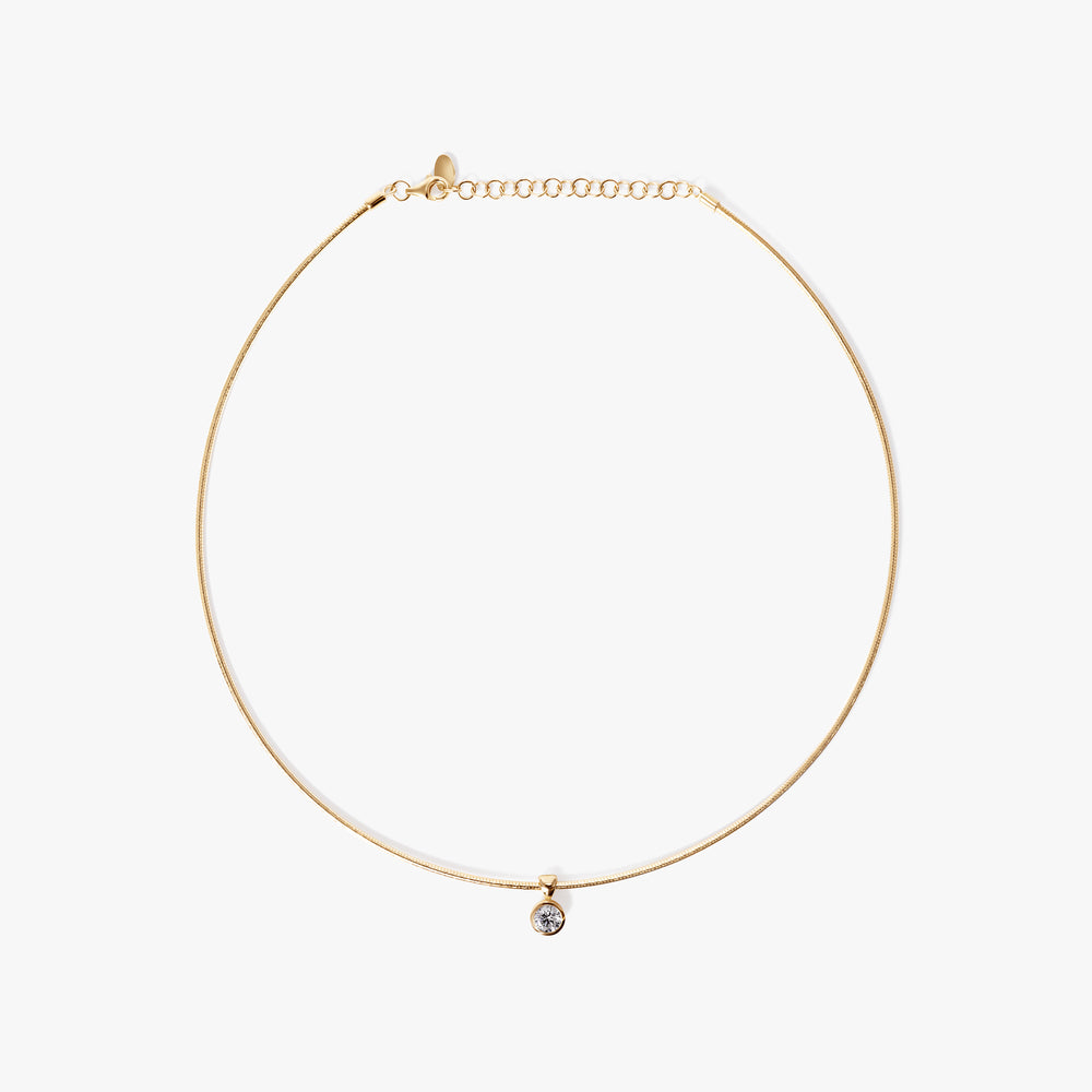Round Diamond Bezel Set Pendant on Flexible Collar Necklace