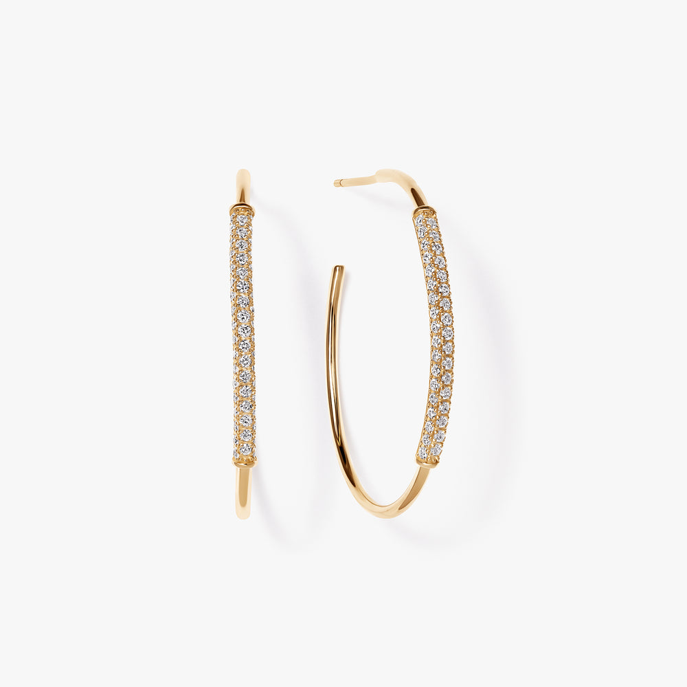 Pave Diamond Bar Hoop Earrings