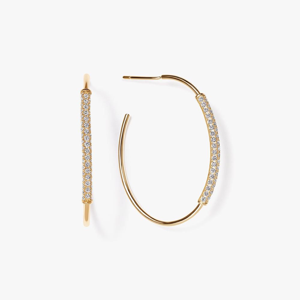 Pave Diamond Bar Hoop Earrings