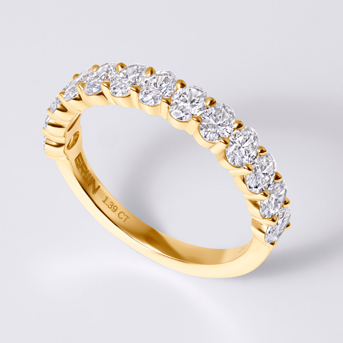 Oval Prong Set Half Eternity Band, Yellow Gold