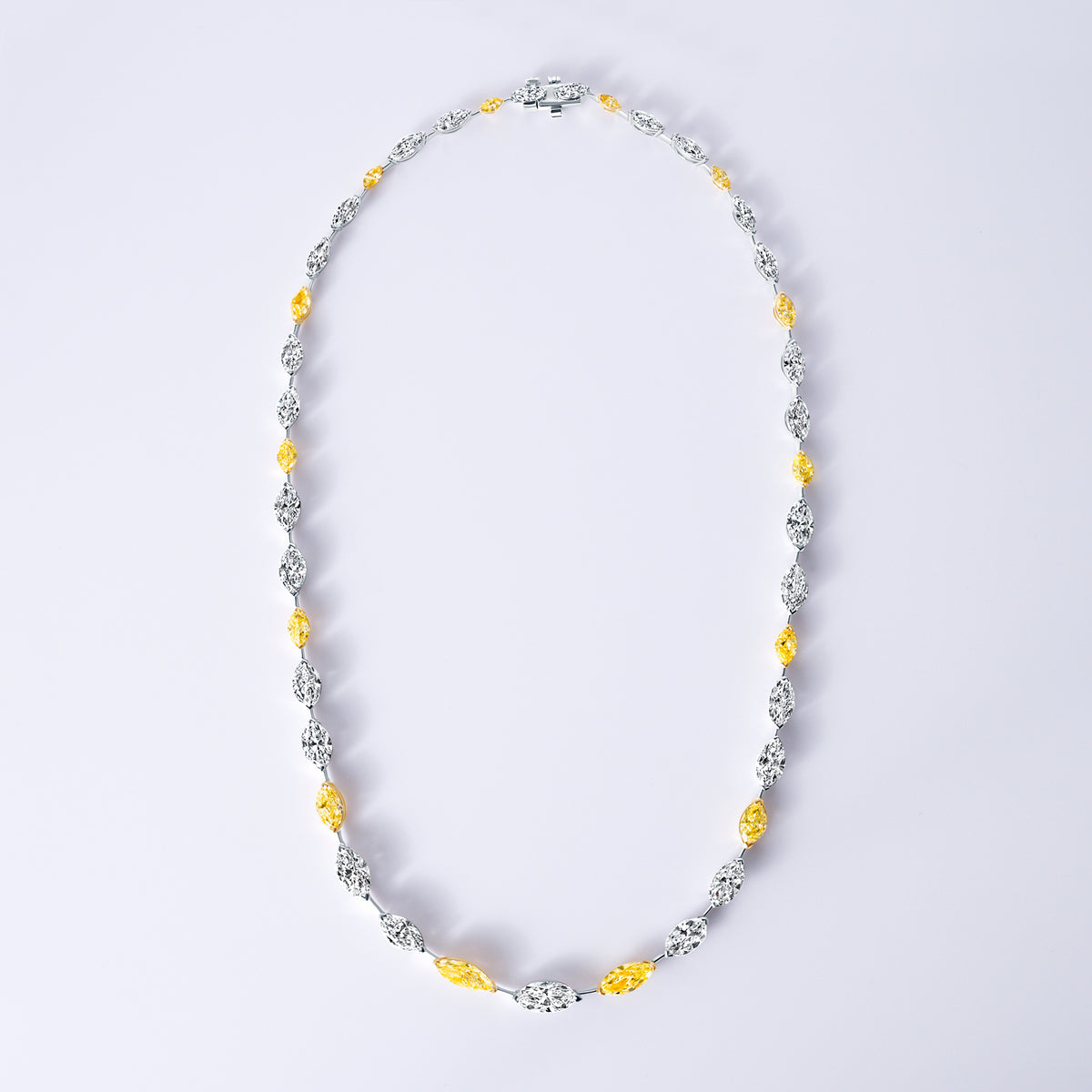 Fancy Yellow and White Alternating East/West Marquise Necklace, White and Yellow Gold
