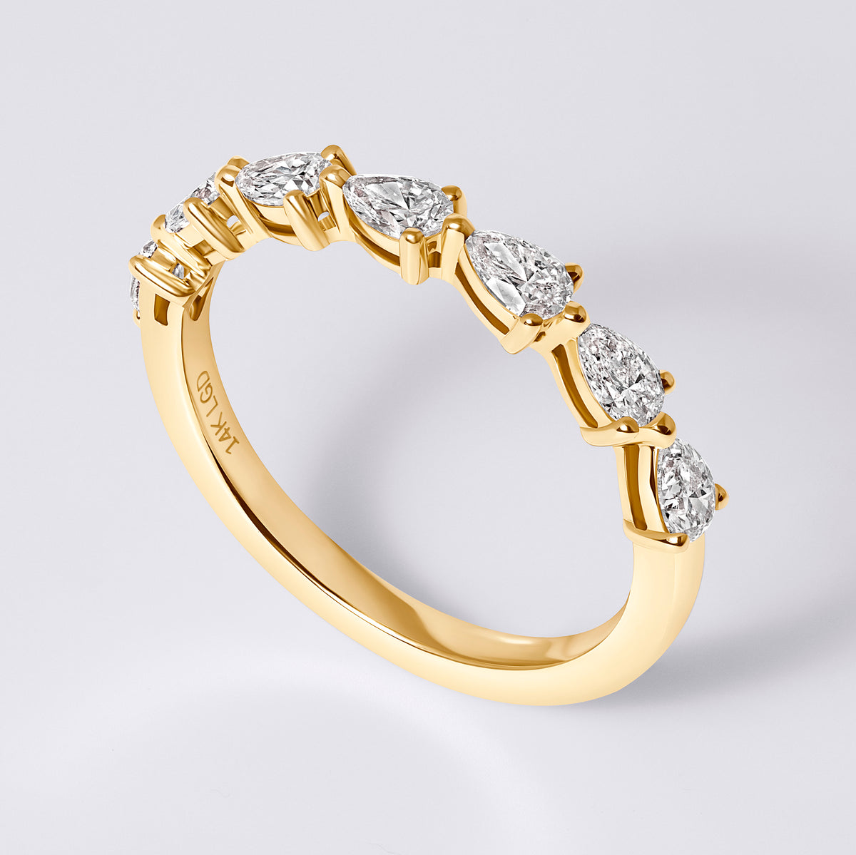 East/West Pear Prong Set 1/2 Eternity Band, Yellow Gold