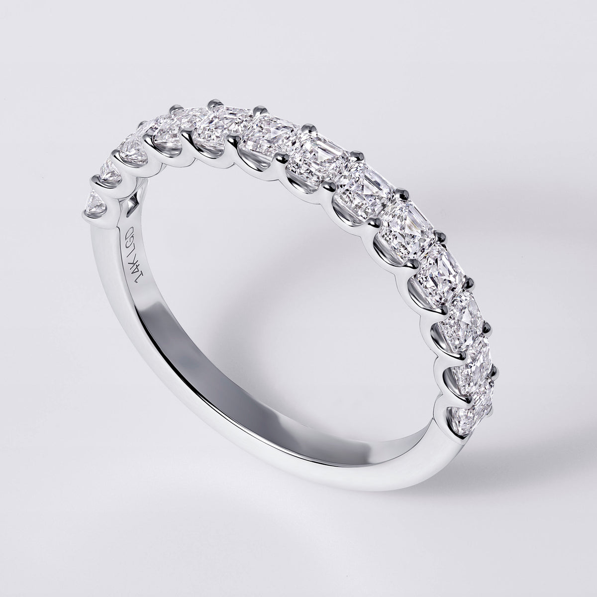 Asscher Prong Set 1/2 Eternity Band, White Gold