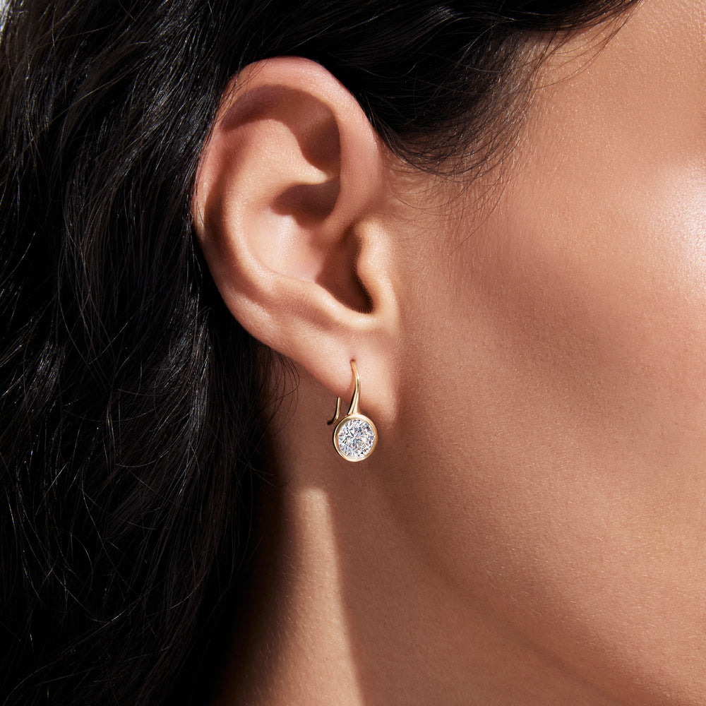 Round Diamond Bezel French Wire Earrings