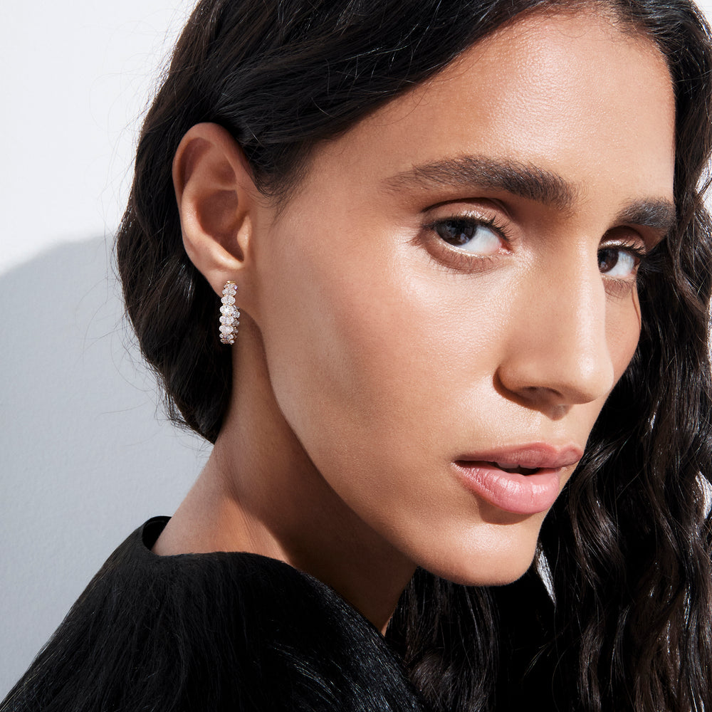 Oval Diamond Inside Out Huggie Earrings