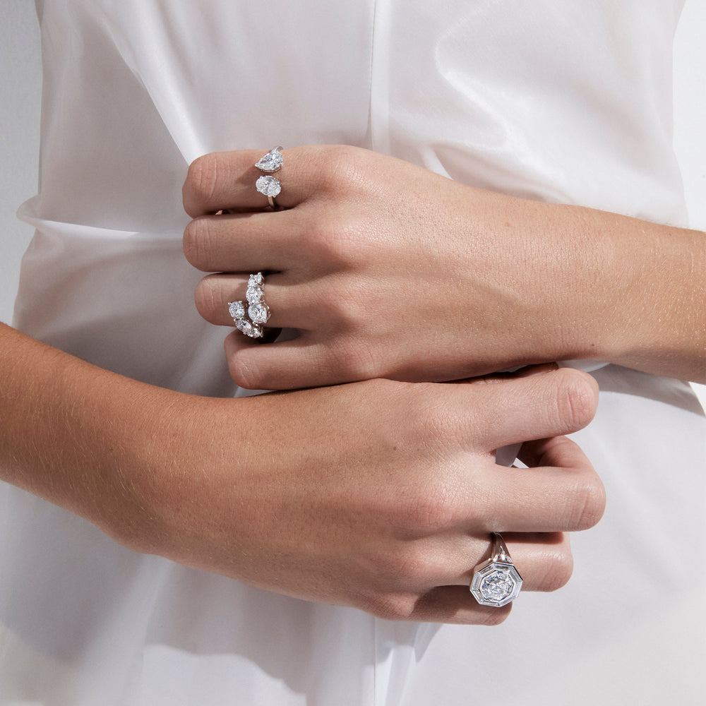 Octagon and Baguette Diamond Halo Ring