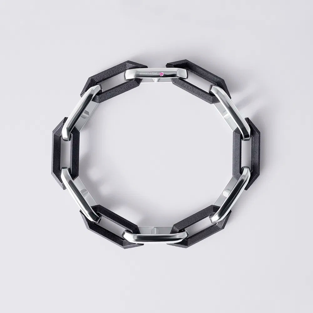 Heavy Legacy Link Alternating Silver and Black Titanium Bracelet