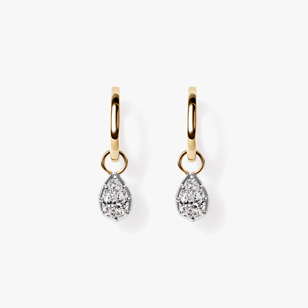 Pear Diamond White Rhodium Drop Huggie Earrings