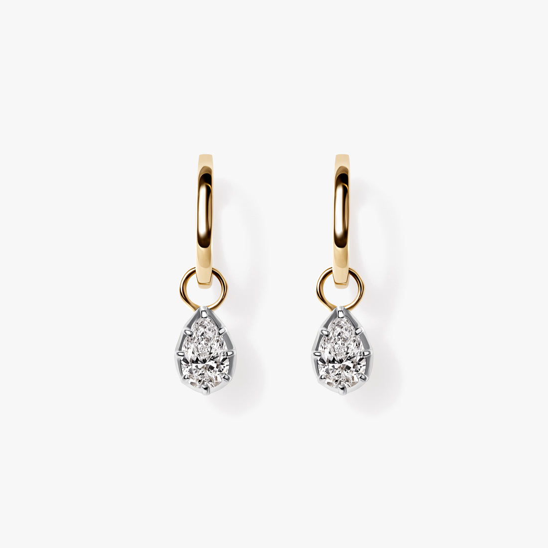 Pear Diamond White Rhodium Drop Huggie Earrings