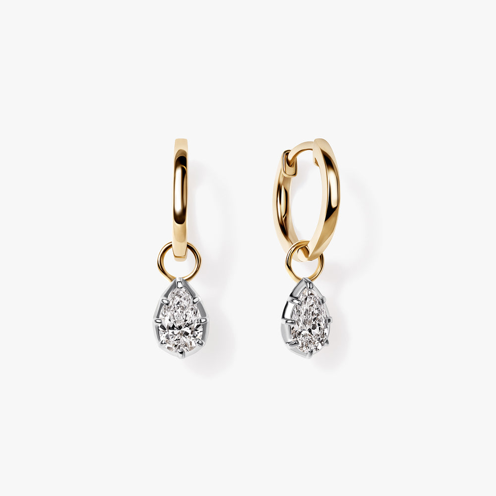 Pear Diamond White Rhodium Drop Huggie Earrings