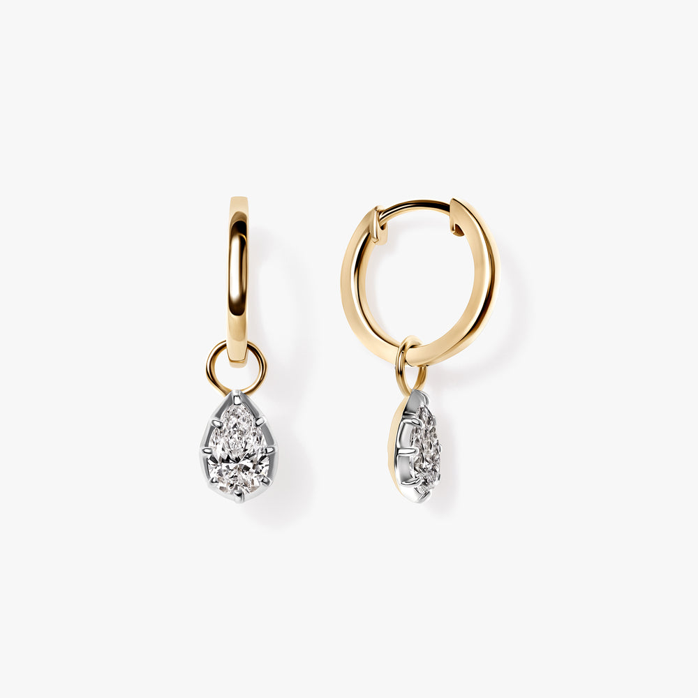 Pear Diamond White Rhodium Drop Huggie Earrings
