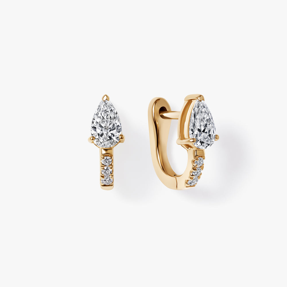 Pear Diamond Prong Set Pavé Huggie Earrings