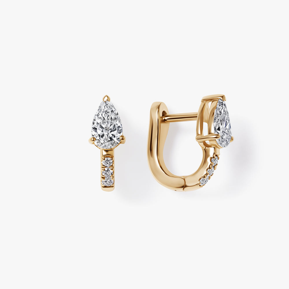 Pear Diamond Prong Set Pavé Huggie Earrings