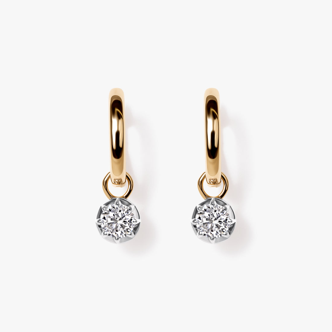 Round Diamond White Rhodium Drop Huggie Earrings