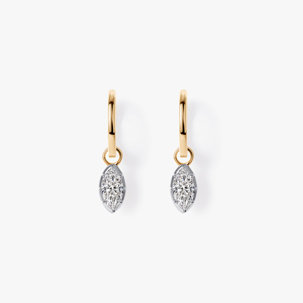 Marquise Diamond White Rhodium Drop Huggie Earrings