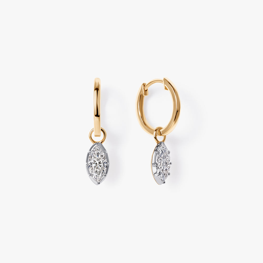 Marquise Diamond White Rhodium Drop Huggie Earrings
