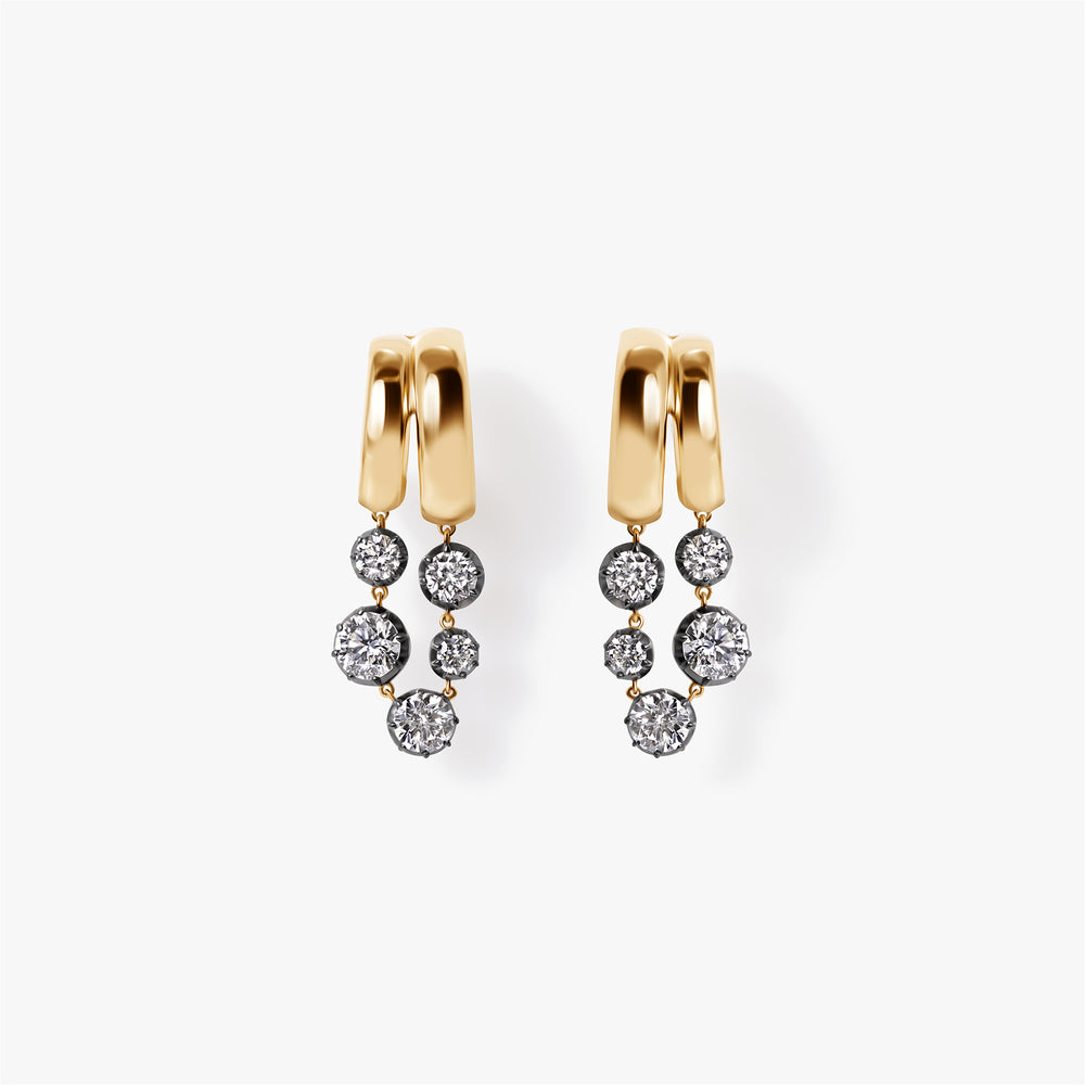 Round Diamond Black Rhodium Double Drop Earrings