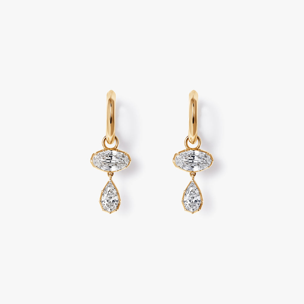 Step Cut Oval with Pear Diamond Drop Earrings