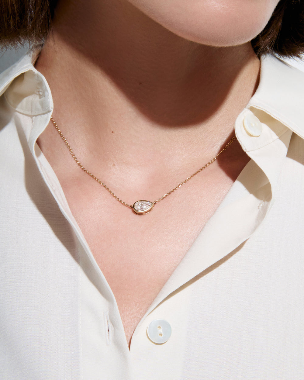Pear Diamond East West Bezel Pendant Necklace