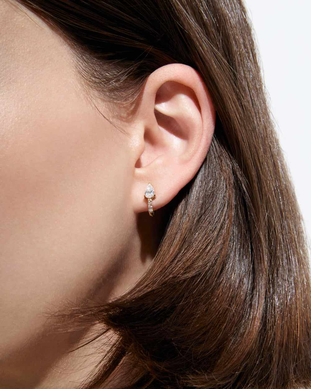 Pear Diamond Prong Set Pavé Huggie Earrings