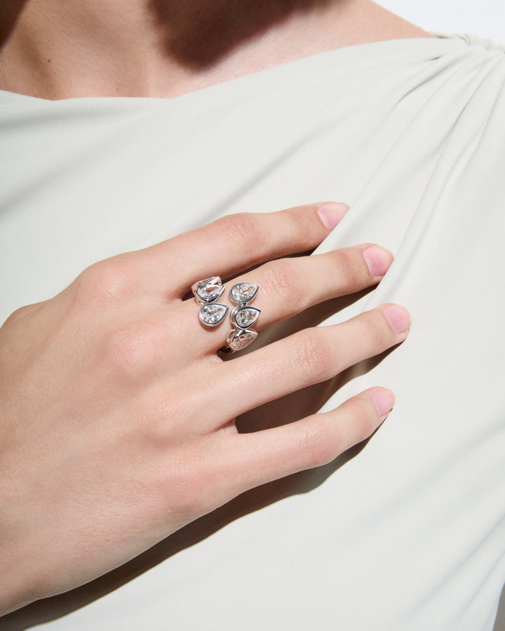 Pear Diamond Bezel Open Ring