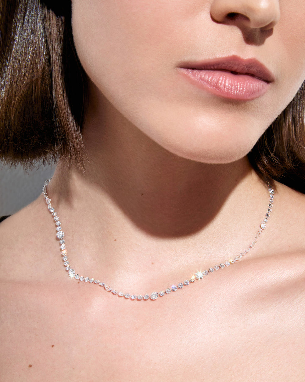 Round Diamond Floating Tennis Necklace