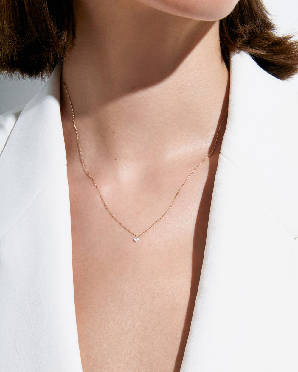 Round Pierced Diamond Petite Solitaire Pendant Necklace