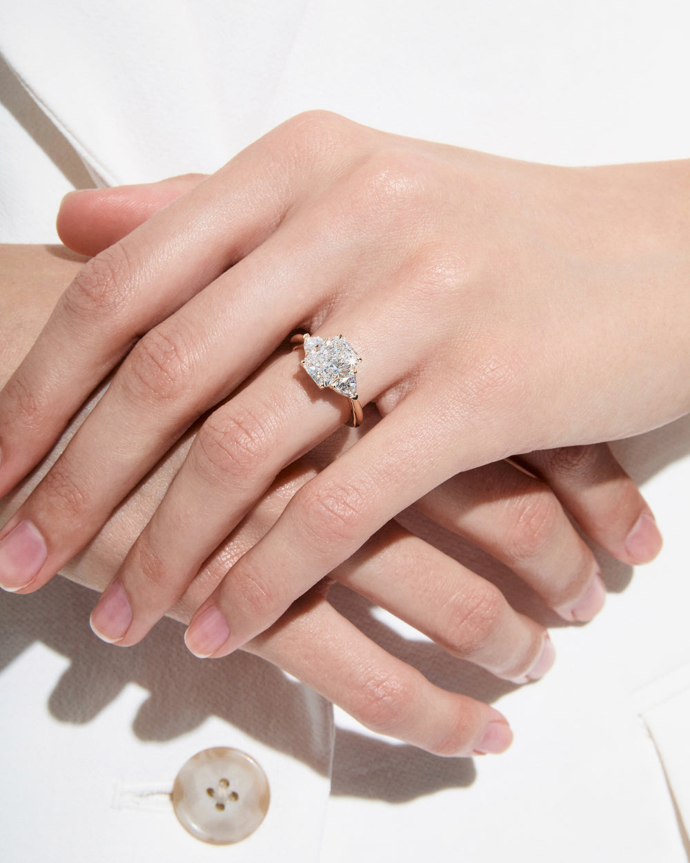 2.05CT Radiant and Triangle Three Stone Engagement Ring