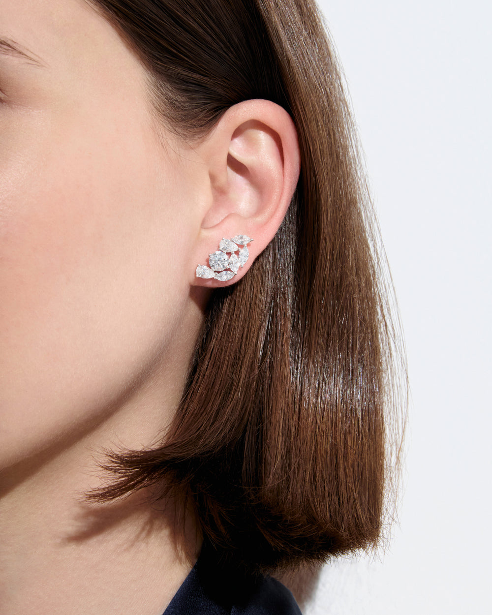 Mixed Shape Diamond Cluster Crawler Earrings