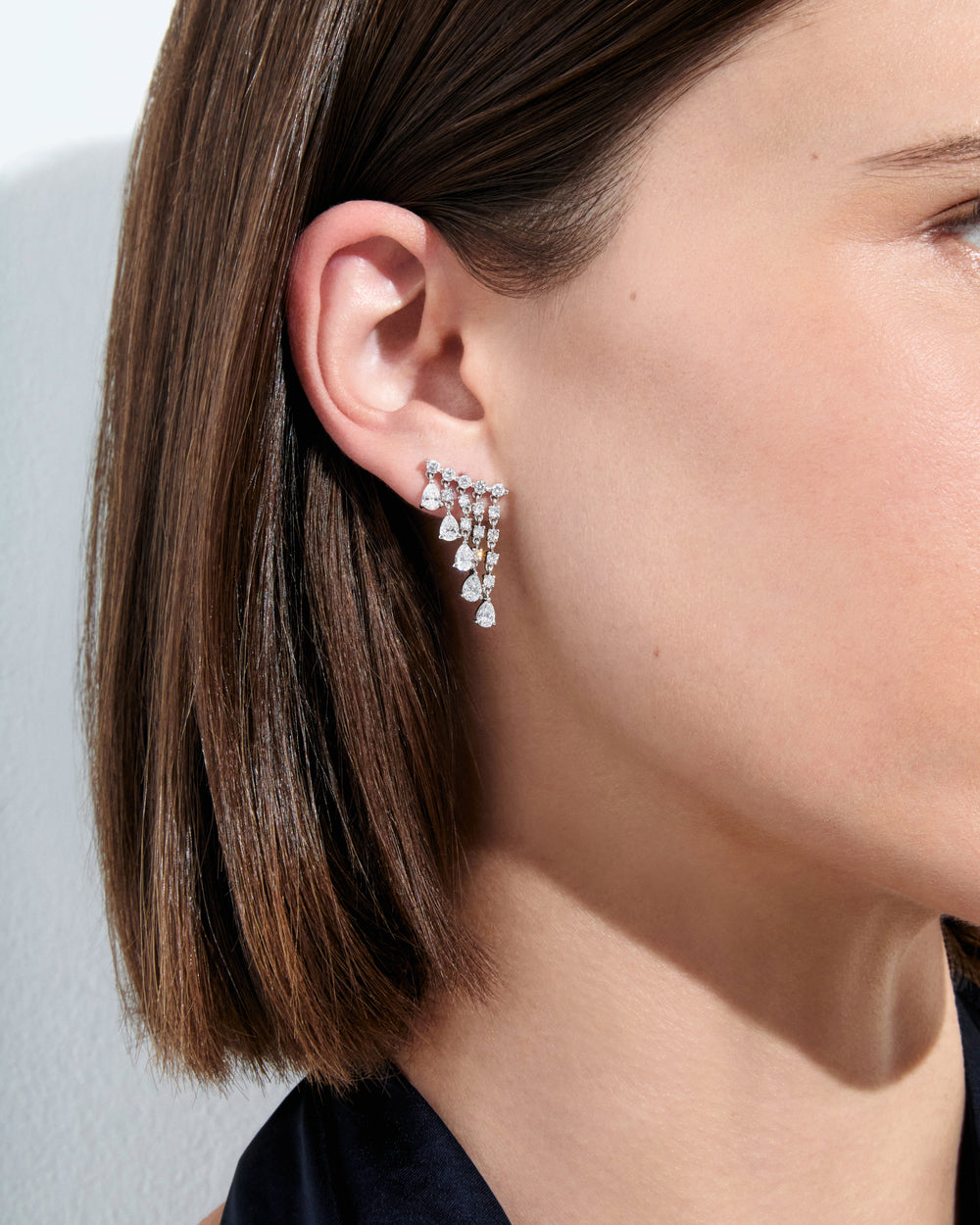 Pear and Round Diamond Waterfall Climber Earrings