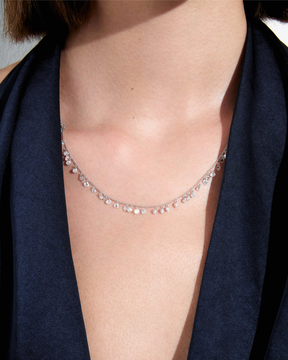 Round Drilled Diamond Fringe Necklace