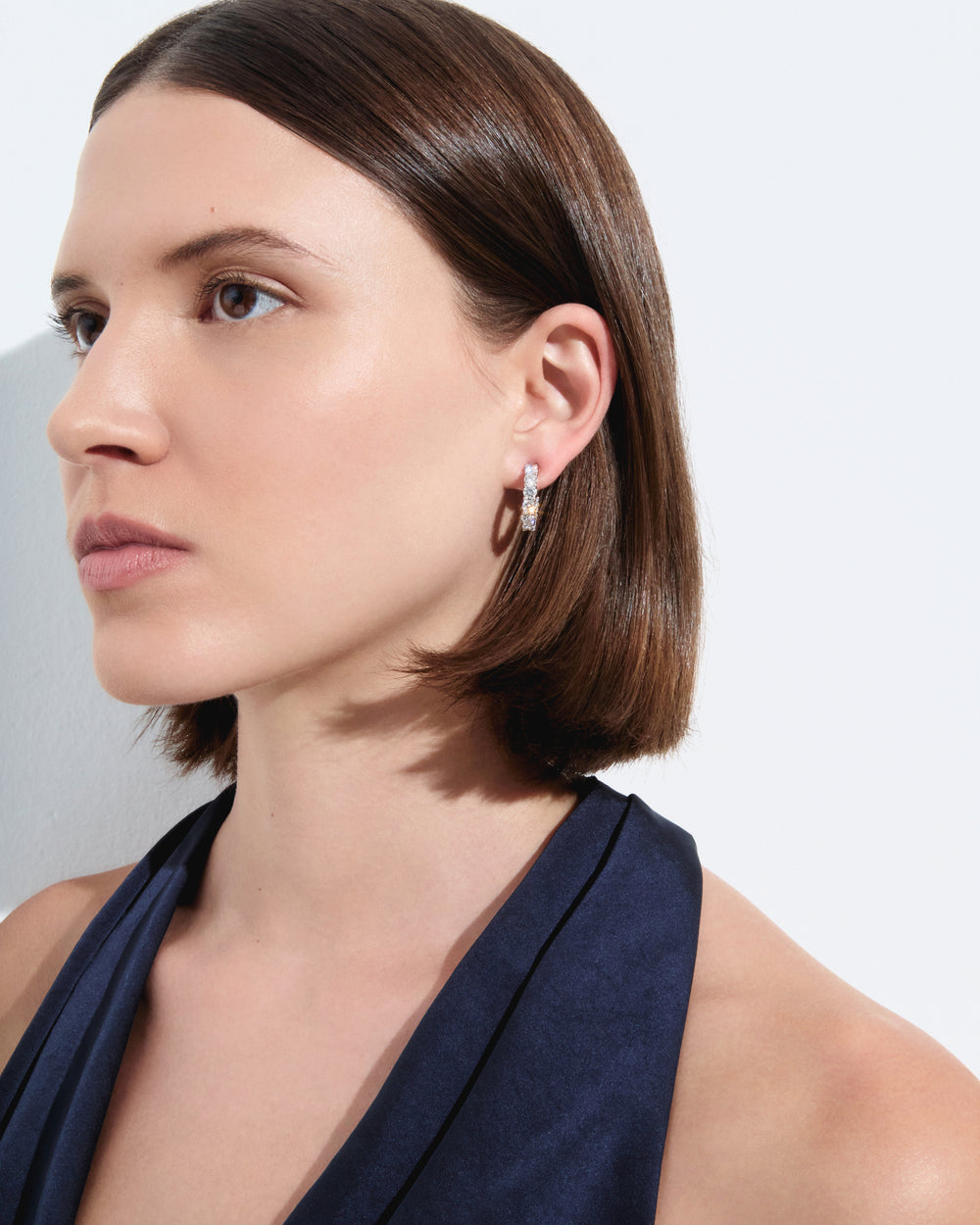 Round Diamond Inside Out "C" Hoop Earrings