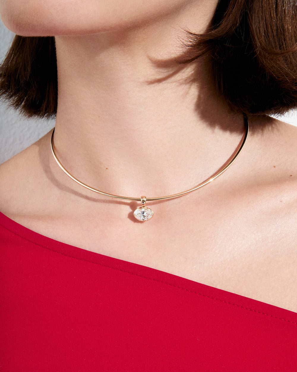 Oval Diamond Pendant On Collar Necklace