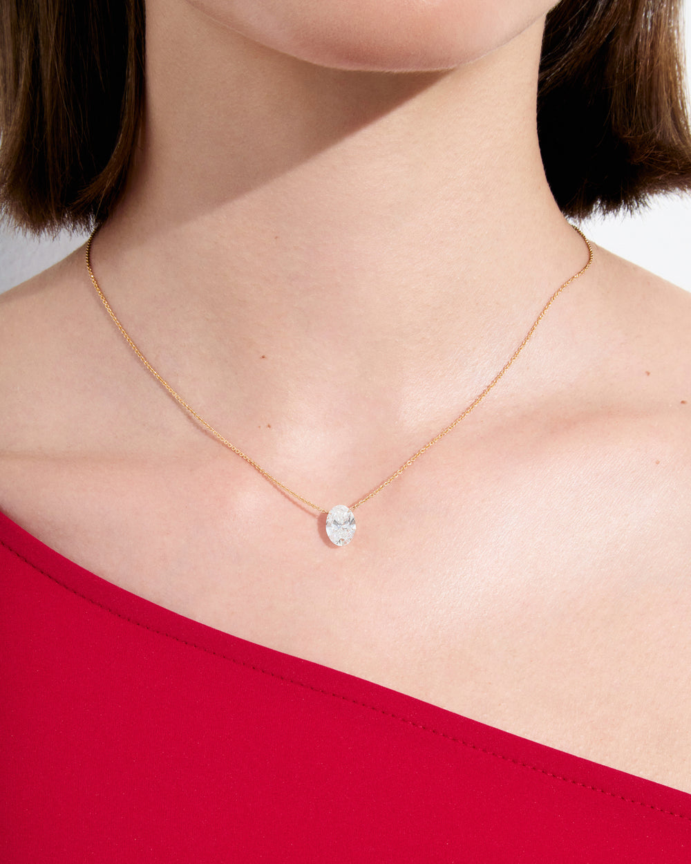 Oval Drilled Diamond Pendant Necklace
