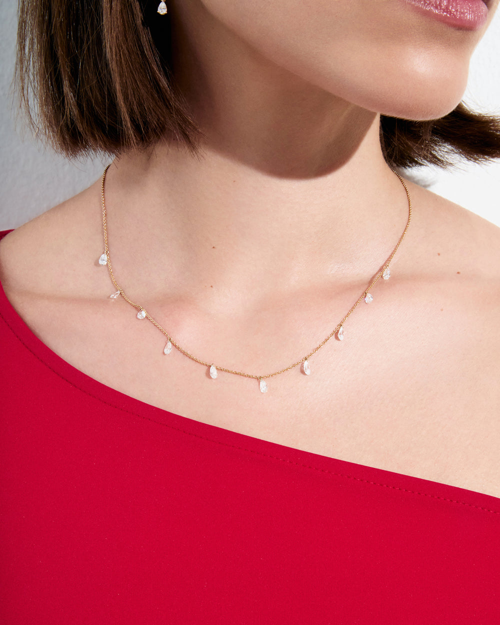Pear Diamond Floating Station Necklace