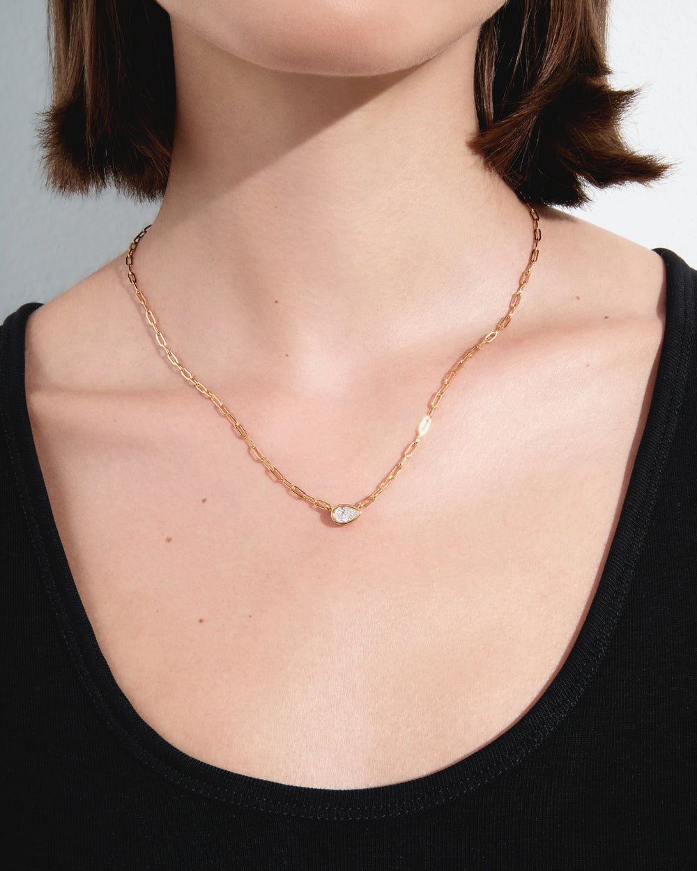 Pear Diamond Bezel Paperclip Necklace