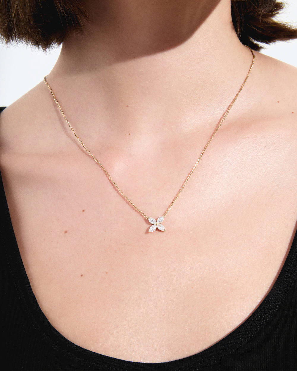 Marquise Flower Diamond Pendant Necklace