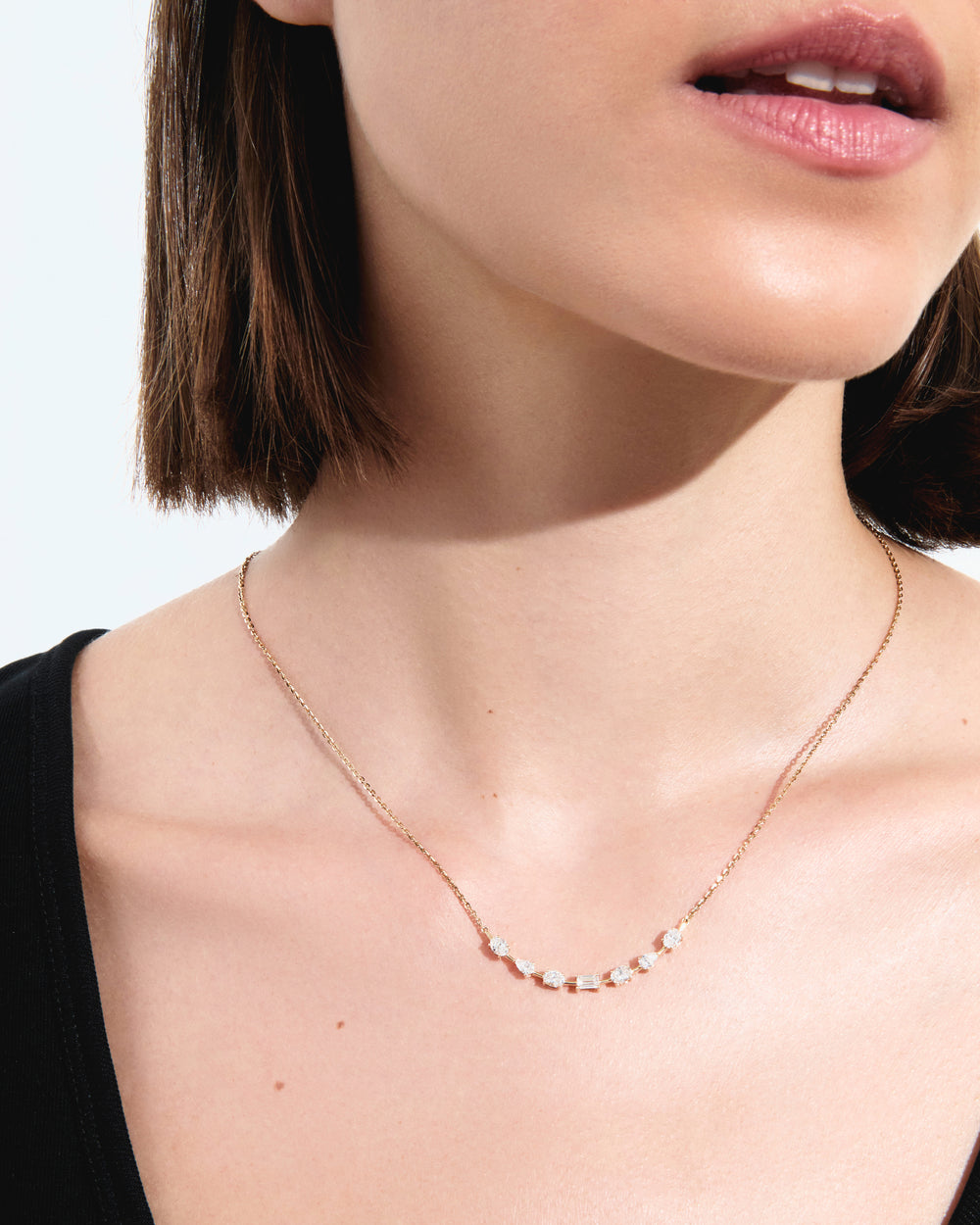 Mixed Shape Diamond Curved Necklace