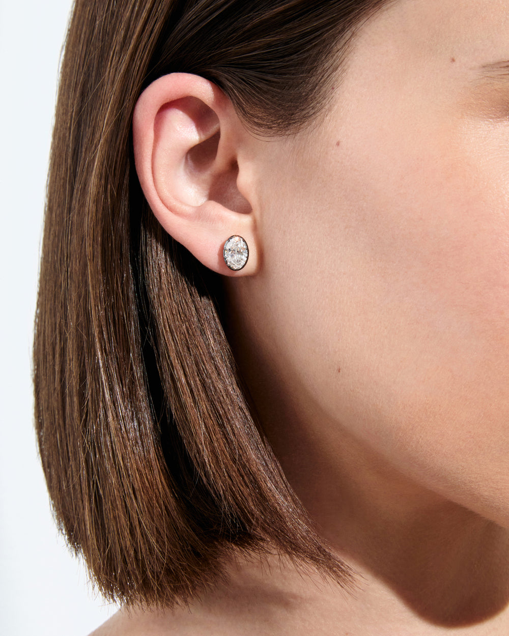 Oval Diamond Black Rhodium Stud Earrings