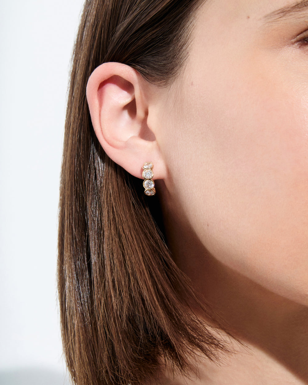 Round Diamond Bezel Huggie Earrings