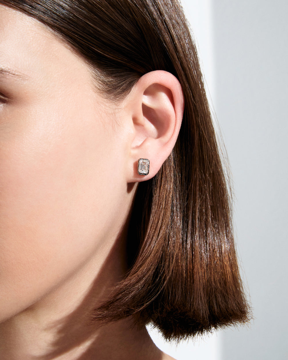 Emerald Diamond Black Rhodium Stud Earrings