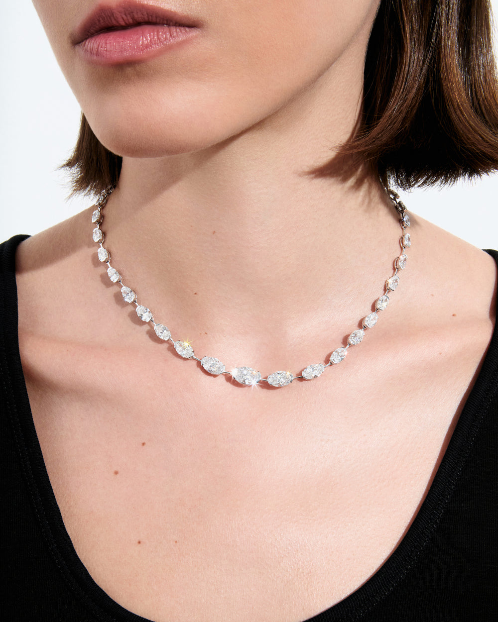 Oval Diamond Half Bezel Wire Necklace