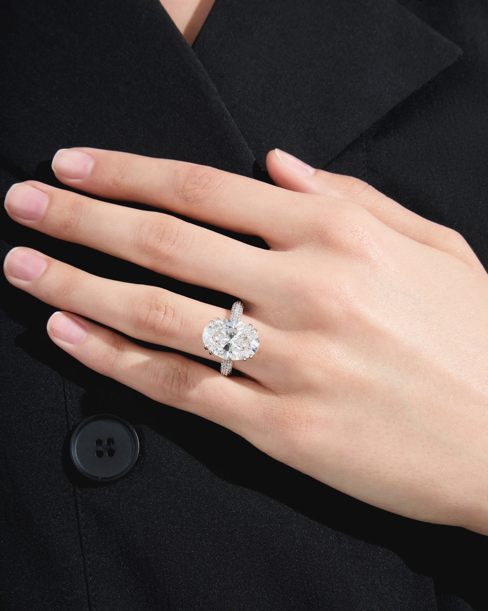 7.01CT Oval Triple Row Pavé Engagement Ring