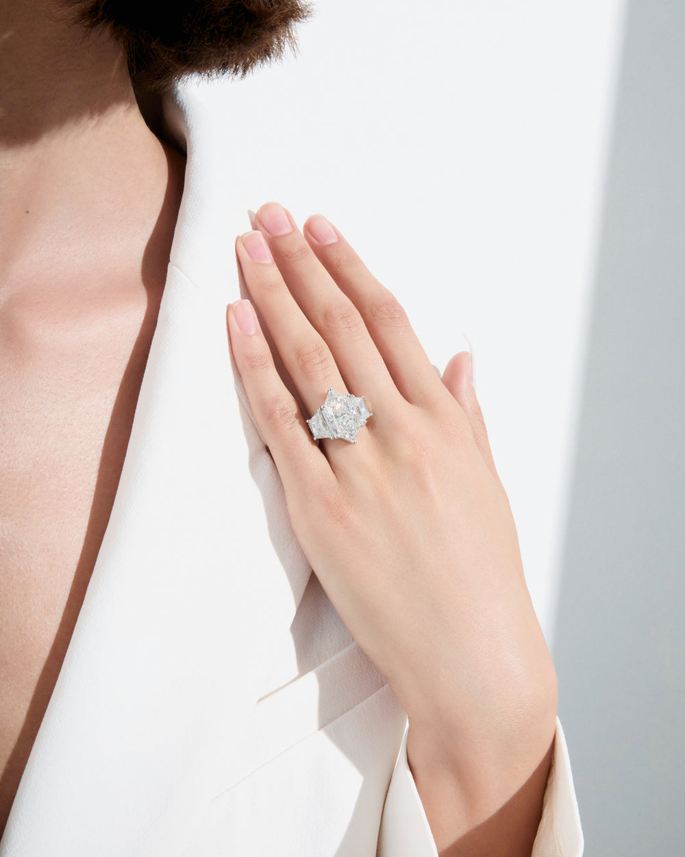 7.23CT Hexagon Three Stone Engagement Ring