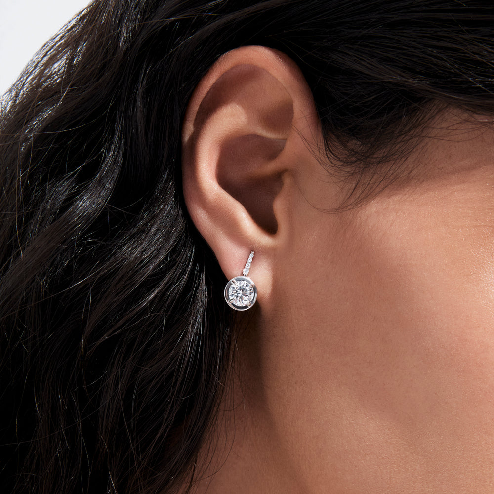 Round Diamond and Pavé Wire Drop Earrings