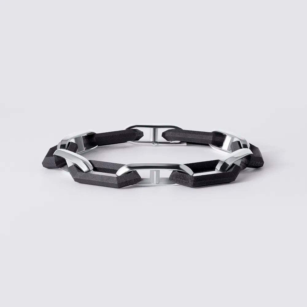 Heavy Legacy Link Alternating Silver and Black Titanium Bracelet