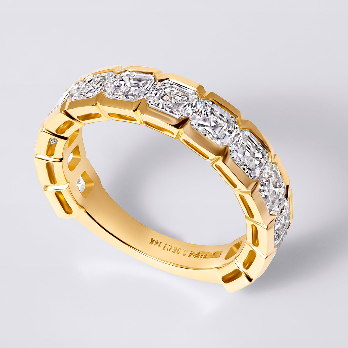 Asscher Hald Bezel 3/4 Band, Yellow Gold